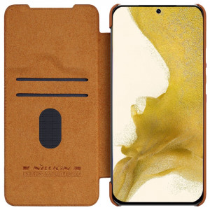Калъф тип книга от еко кожа с подвижно покритие за камерата NILLKIN Qin Leather Pro - Samsung Galaxy S23+ кафяв - Img 6