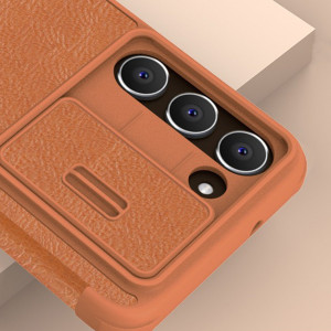 Калъф тип книга от еко кожа с подвижно покритие за камерата NILLKIN Qin Leather Pro - Samsung Galaxy S23+ кафяв - Img 10