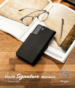 Калъф тип книга от еко кожа RINGKE Folio Signature - Samsung Galaxy S22+ черен - Img 3