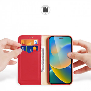 Калъф тип книга от естествена кожа DUX DUCIS Hivo със система против кражба - iPhone 14 Pro червен - Img 2