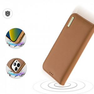 Калъф тип книга от естествена кожа DUX DUCIS Hivo със система против кражба - iPhone 14 Pro кафяв - Img 3