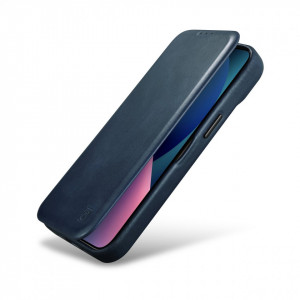 Калъф тип книга от естествена кожа iCARER CE Oil Wax Premium MagSafe - iPhone 14 Pro син - Img 8