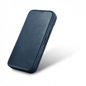 Калъф тип книга от естествена кожа iCARER CE Oil Wax Premium MagSafe - iPhone 14 Pro Max син - Img 6