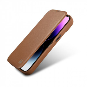Калъф тип книга от естествена кожа iCARER CE Oil Wax Premium MagSafe - iPhone 14 кафяв - Img 9