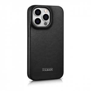 Калъф тип книга от естествена кожа iCARER CE Oil Wax Premium MagSafe - iPhone 14 Pro черен - Img 4