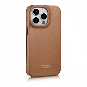 Калъф тип книга от естествена кожа iCARER CE Oil Wax Premium MagSafe - iPhone 14 Pro кафяв - Img 5