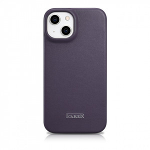 Калъф тип книга от естествена кожа iCARER CE Oil Wax Premium MagSafe - iPhone 14 Plus тъмнолилав - Img 3
