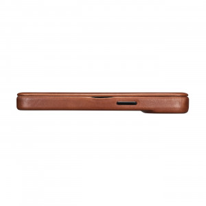 Калъф тип книга от естествена кожа iCARER CE Oil Wax Premium MagSafe - iPhone 14 Plus кафяв - Img 12