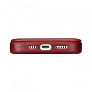 Калъф тип книга от естествена кожа iCARER CE Oil Wax Premium MagSafe - iPhone 14 Plus червен - Img 12