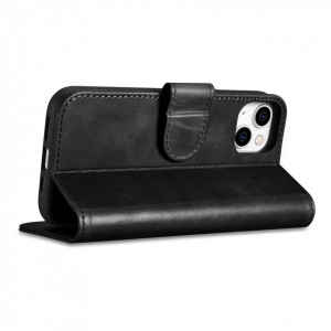 Калъф тип книга от естествена кожа iCARER Oil Wax Wallet 2в1 против кражба - iPhone 14 Plus черен - Img 8