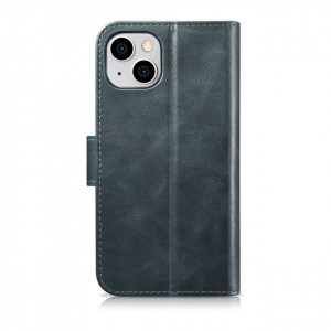 Калъф тип книга от естествена кожа iCARER Oil Wax Wallet 2в1 против кражба - iPhone 14 Plus син - Img 2