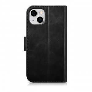 Калъф тип книга от естествена кожа iCARER Oil Wax Wallet 2в1 против кражба - iPhone 14 Plus черен - Img 14