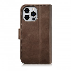 Калъф тип книга от естествена кожа iCARER Oil Wax Wallet 2в1 против кражба - iPhone 14 Pro Max кафяв - Img 14