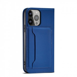 Калъф тип книга с външен джоб Magnet Card - iPhone 13 Pro син - Img 5