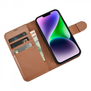 Калъф тип книга iCARER Wallet 2в1 против кражба - iPhone 14 Plus Cover кафяв - Img 9