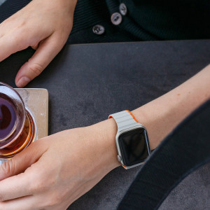 Магнитна каишка Dux Ducis LD - Apple Watch 41mm Series 9 / 41mm Series 8 / 41mm Series 7 / 40mm Series 6 / 40mm SE / 40mm Series 5 / 40mm Series 4 / 38mm Series 3 / 38mm Series 2 / 38mm (1st gen) сив / оранжев - Img 10