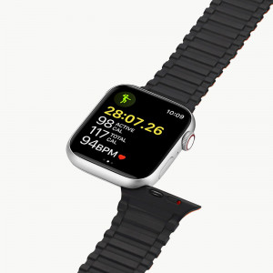 Магнитна силиконова каишка Dux Ducis Armor - Apple Watch 41mm Series 9 / 41mm Series 8 / 41mm Series 7 / 40mm Series 6 / 40mm SE / 40mm Series 5 / 40mm Series 4 / 38mm Series 3 / 38mm Series 2 / 38mm (1st gen) черен / оранжев - Img 9