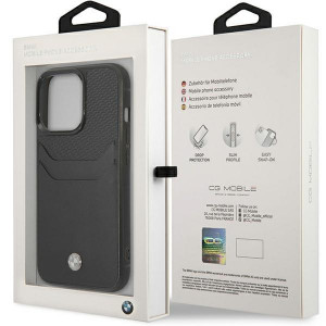 Оригинален гръб от еко кожа BMW Leather Card Slot BMHCP14L22RSEPK - iPhone 14 Pro черен - Img 8