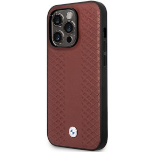 Оригинален гръб от еко кожа BMW Leather Diamond BMHCP14X22RFGR - iPhone 14 Pro Max бургундско червен - Img 2