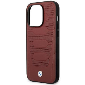 Оригинален гръб от еко кожа BMW Leather Seats MagSafe BMHMP14X22RPSR - iPhone 14 Pro Max бургундско червен - Img 6