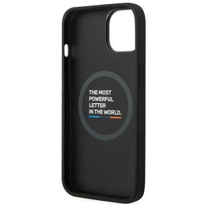 Оригинален гръб от естествена кожа BMW Leather Stamp Tricolor BMHMP14S22PTDK MagSafe - iPhone 14 черен - Img 7