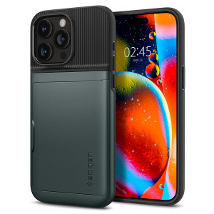 Оригинален гръб със слот за карта SPIGEN Slim Armor CS - iPhone 15 Pro Abyss Green - Img 2