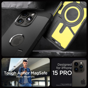 Оригинален гръб със стойка SPIGEN Tough Armor MagSafe - iPhone 15 Pro черен - Img 10