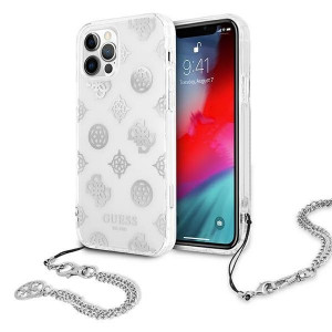 Оригинален гръб с верижка GUESS Peony Chain GUHCP12LKSPESI - iPhone 12 Pro Max сребрист - Img 1