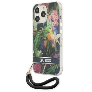 Оригинален гръб с връзка GUESS Flower GUHCP13LHFLSB - iPhone 13 Pro син - Img 2