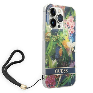 Оригинален гръб с връзка GUESS Flower GUOHCP14LHFLSB - iPhone 14 Pro син - Img 3