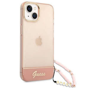 Оригинален гръб с гривна GUESS Translucent Pearl Strap GUHCP14MHGCOHP - iPhone 14 Plus розов - Img 3