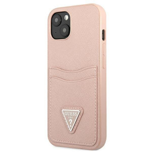 Оригинален гръб с джоб за карта GUESS SaffianoTriangle Logo Cardslot GUHCP13SPSATPP - iPhone 13 mini розов - Img 2