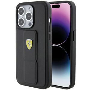 Оригинален гръб FERRARI Grip Stand Metal Logo - iPhone 15 Pro черен - Img 1
