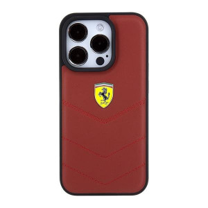 Оригинален гръб FERRARI Leather Stitched Lines - iPhone 15 Pro червен - Img 3