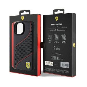 Оригинален гръб FERRARI Perforated Waves Metal Logo - iPhone 13 / 14 / 15 черен - Img 8