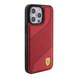 Оригинален гръб FERRARI Perforated Waves Metal Logo - iPhone 15 Pro Max червен - Img 4