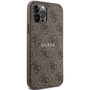 Оригинален гръб GUESS 4G Collection Leather Metal Logo MagSafe - iPhone 12 Pro / iPhone 12 кафяв - Img 4