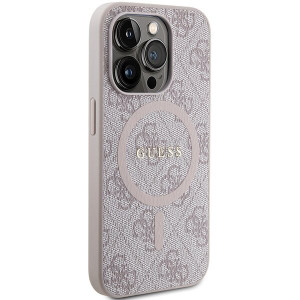 Оригинален гръб GUESS 4G Collection Leather Metal Logo MagSafe - iPhone 15 Pro розов - Img 4