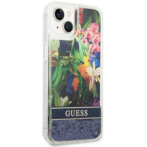 Оригинален гръб GUESS Flower Liquid Glitter GUHCP14MLFLSB - iPhone 14 Plus син - Img 4