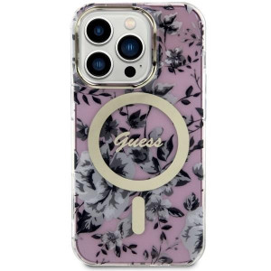 Оригинален гръб GUESS Flower MagSafe GUHMP14LHCFWSP - iPhone 14 Pro розов - Img 3