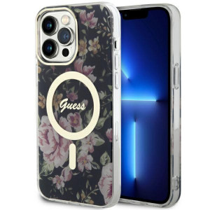 Оригинален гръб GUESS Flower MagSafe GUHMP14XHCFWSK - iPhone 14 Pro Max черен - Img 1