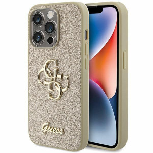 Оригинален гръб GUESS Glitter Script Big 4G - iPhone 15 Pro златист - Img 1
