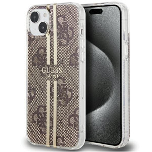 Оригинален гръб GUESS IML 4G Gold Stripe - iPhone 15 Plus / 14 Plus кафяв - Img 1
