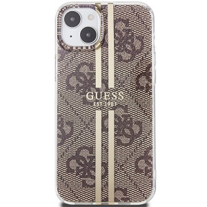 Оригинален гръб GUESS IML 4G Gold Stripe - iPhone 15 Plus / 14 Plus кафяв - Img 3