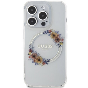 Оригинален гръб GUESS IML Flowers Wreatch MagSafe - iPhone 15 Pro прозрачен - Img 3