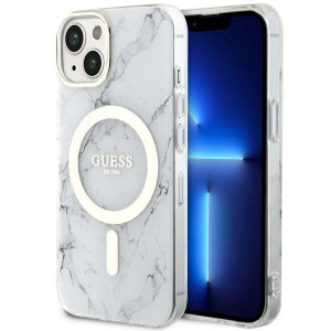Оригинален гръб GUESS Marble MagSafe GUHMP14MPCUMAH - iPhone 14 Plus бял - Img 1