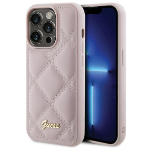 Оригинален гръб GUESS Quilted Metal Logo - iPhone 15 Pro розов - Img 1