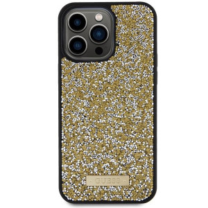 Оригинален гръб GUESS Rhinestone Metal Logo - iPhone 15 Pro жълт - Img 3