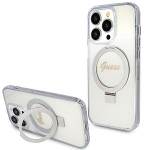 Оригинален гръб GUESS Ring Stand Script Glitter MagSafe - iPhone 15 Pro прозрачен - Img 1
