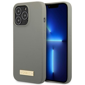 Оригинален гръб GUESS Silicone Logo Plate MagSafe GUHMP13LSPLG - iPhone 13 Pro сив - Img 1